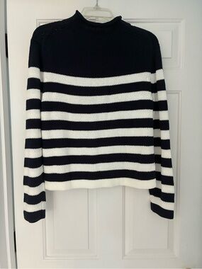 J. Crew Navy and White Striped Crewneck Sweater